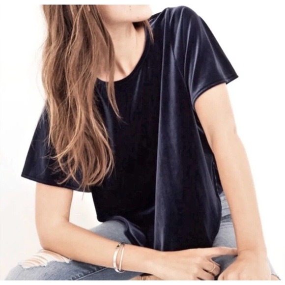 Madewell Tops - Madewell Velvet Blue Flutter Sleeve Short Sleeve Pullover Top Sz Medium